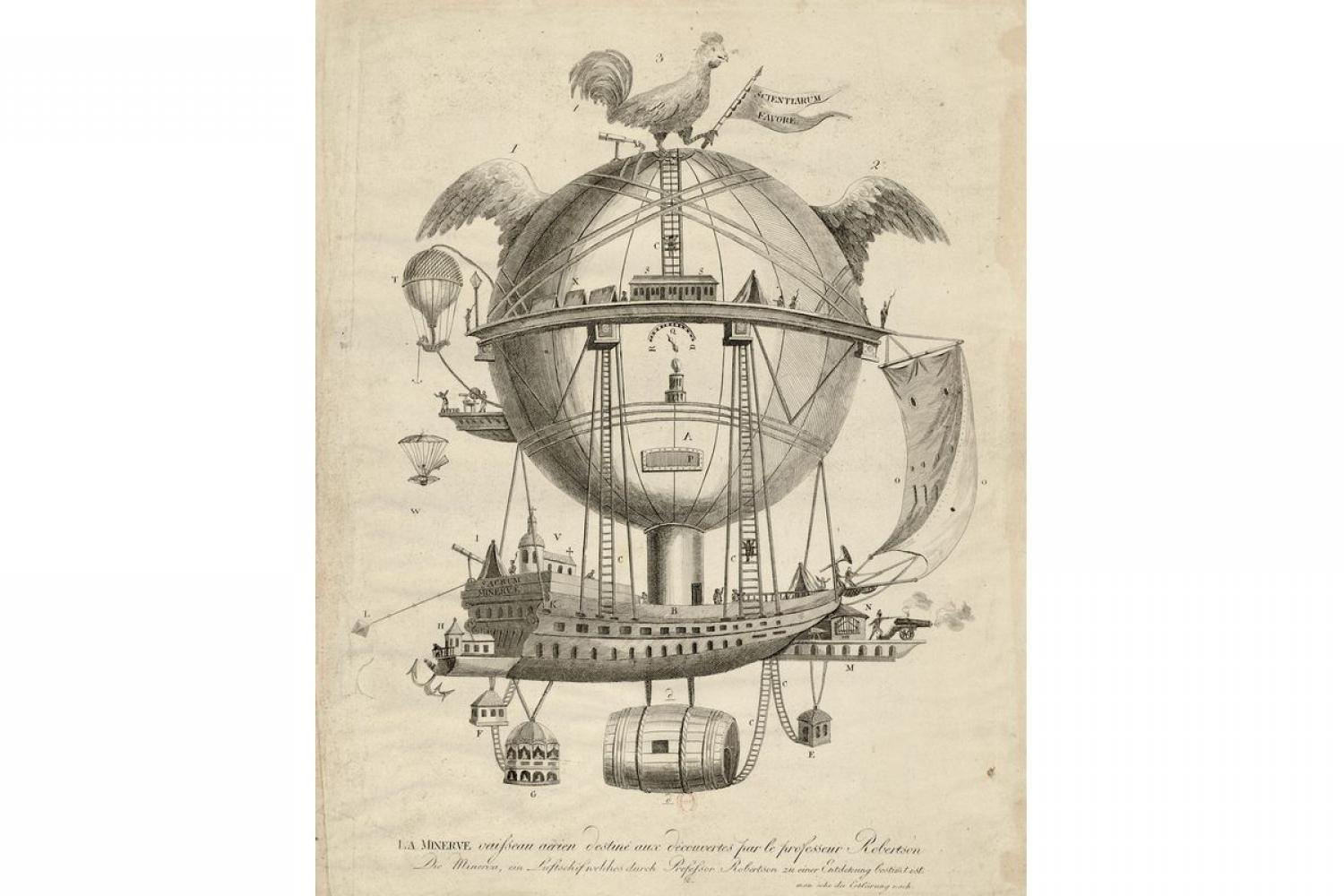 La Minerve, vaisseau aérien destiné aux découvertes par le professeur Robertson - 1826-1830 - BnF, département des Estampes et de la photographie