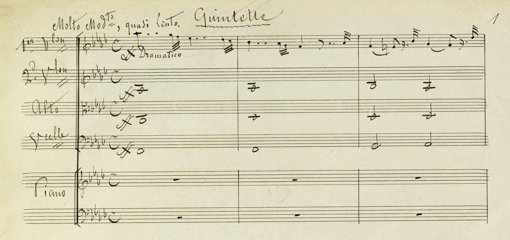 Quintette pour piano, violon, alto et violoncelle par César Franck -  - BnF, département de la Musique