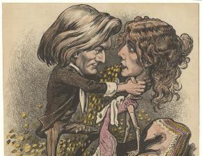 Caricature de Sarah Bernhardt et Victorien Sardou