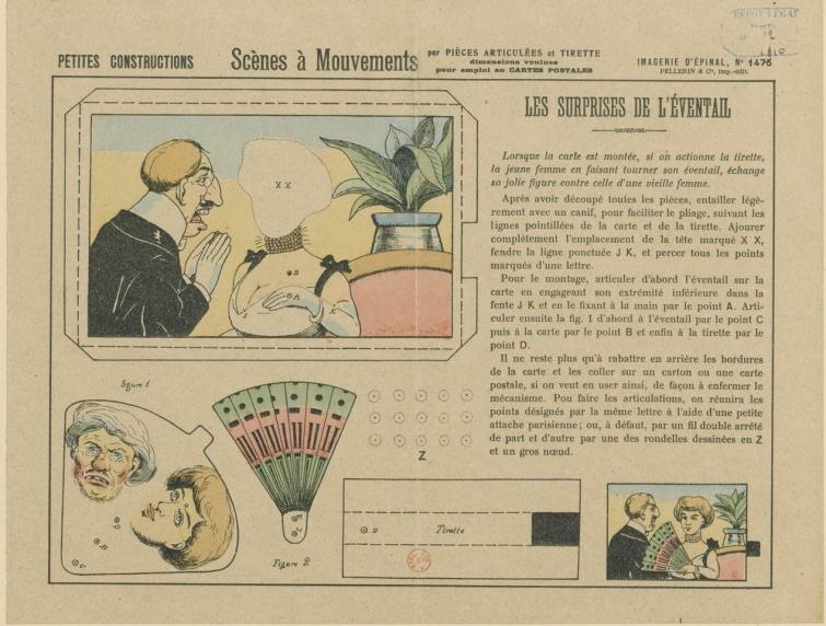 Imagerie d'Epinal. N° 1475, Petites constructions. Scènes à mouvement. Les surprises de l'éventail . Pellerin, 1910.