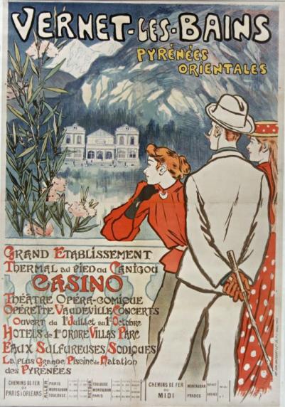 Vernet-Les-Bains. Pyrénées-orientales. Grand établissement thermal au Canigou, Casino... Chemins de fer du Midi. Théophile-Alexandre Steinlen, 1886.