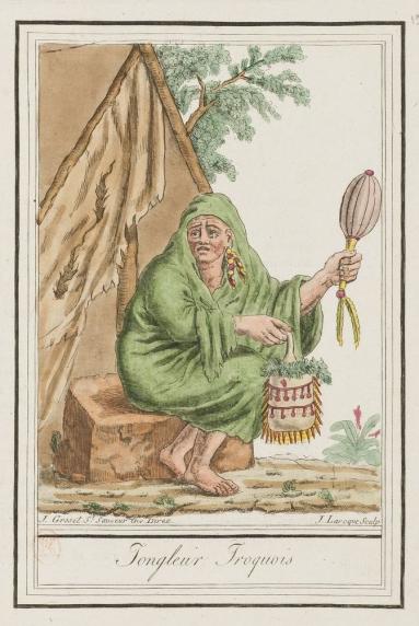 Encyclopédie des voyages contenant l'abrégé historique des mœurs, usages... par Jacques Grasset de Saint-Sauveur (1757-1810), « Jongleur iroquois »