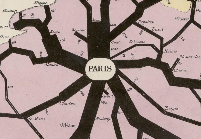 Carte figurative et approximative du mouvement des voyageurs sur les principaux chemins de fer de l'Europe en 1862, Paris - 1865