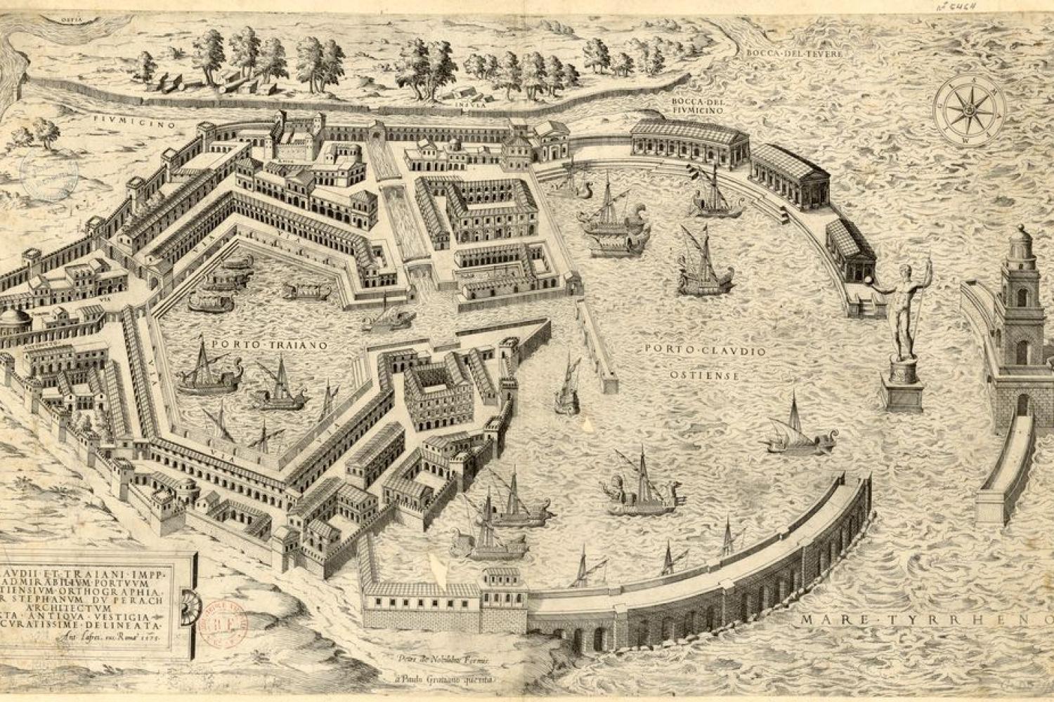 Claudii et Traiani Impp. admirabilium portuum Ostensium orthographia, Du Perac, Étienne, 1575 -  - BnF, département des Cartes et plans