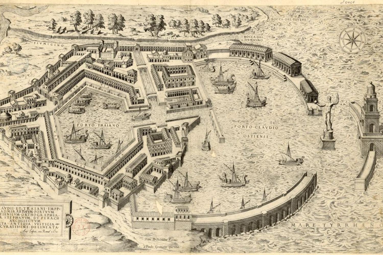 Claudii et Traiani Impp. admirabilium portuum Ostensium orthographia, Du Perac, Étienne, 1575 - - BnF, département des Cartes et plans