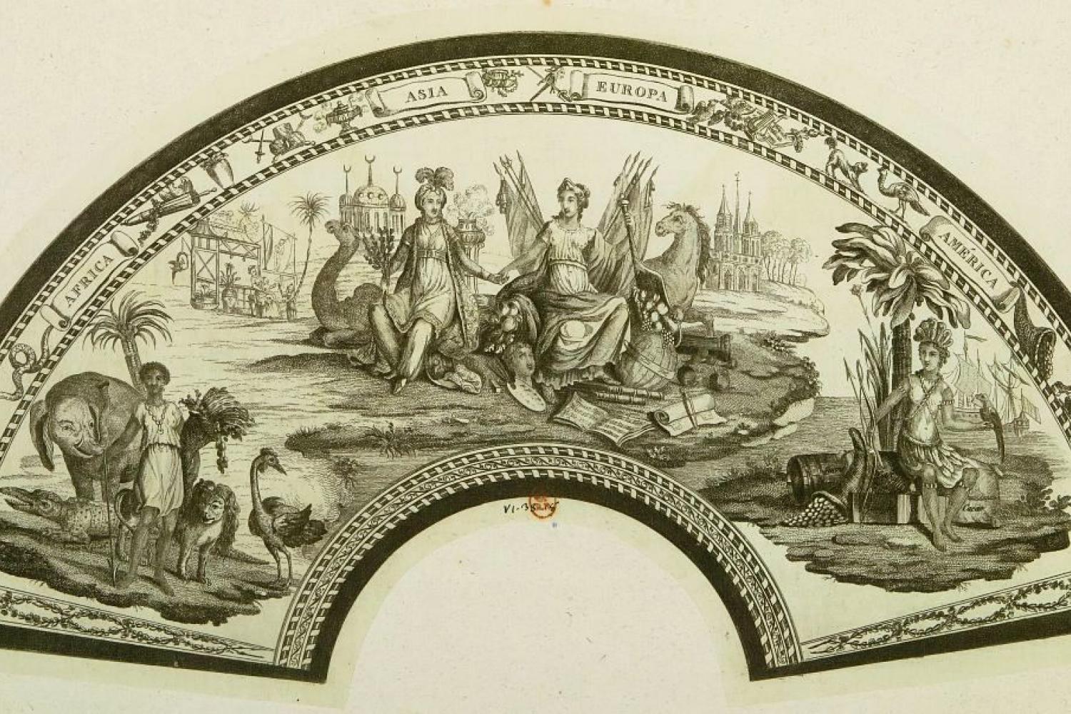 Allégorie des quatre continents, feuille d'éventail, Eau-forte - 1794-1798 - BnF, département des Estampes et de la photographie
