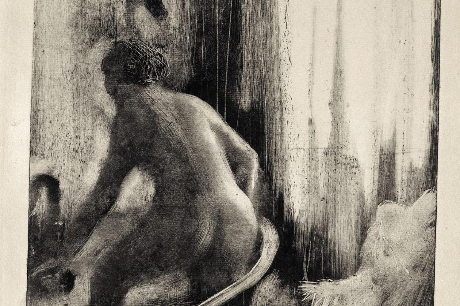 Edgar Degas, « Femme debout dans une baignoire », vers 1880-1885, monotype  -  - Paris, musée d'Orsay, conservé au musée du Louvre 