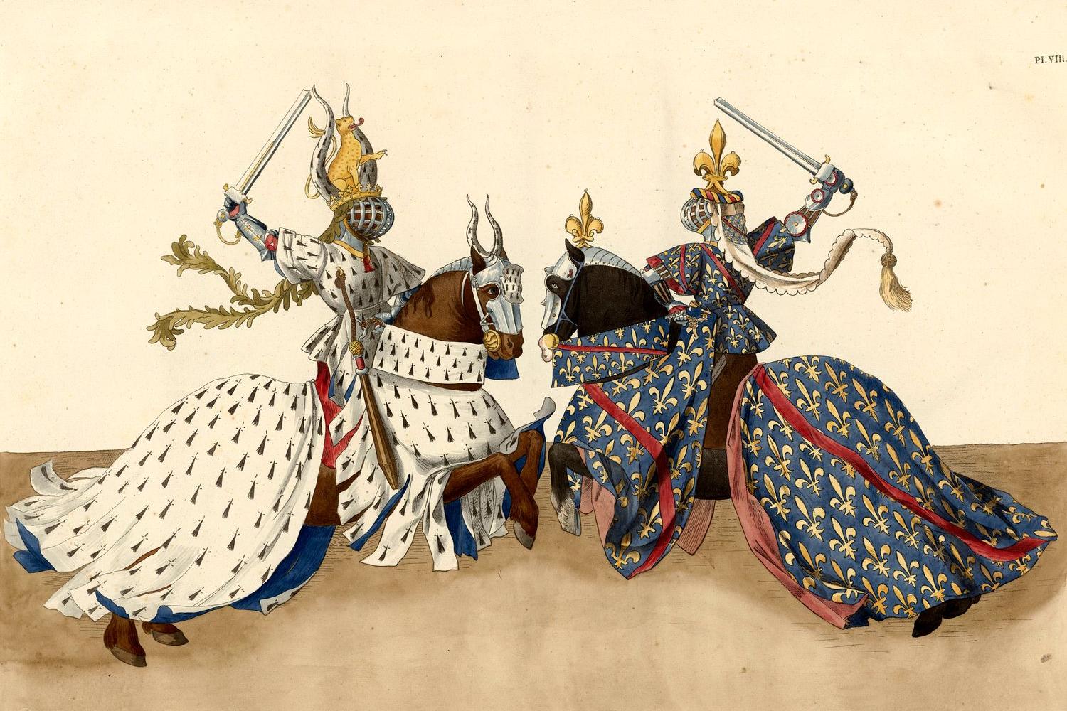 « Les Tournois du Roi René », Paris, 1826, pl. VIII, « Le duc de Bretagne et le duc de Bourbon » -  - BnF, département Philosophie, histoire, sciences de l'homme, SMITH LESOUEF R-28