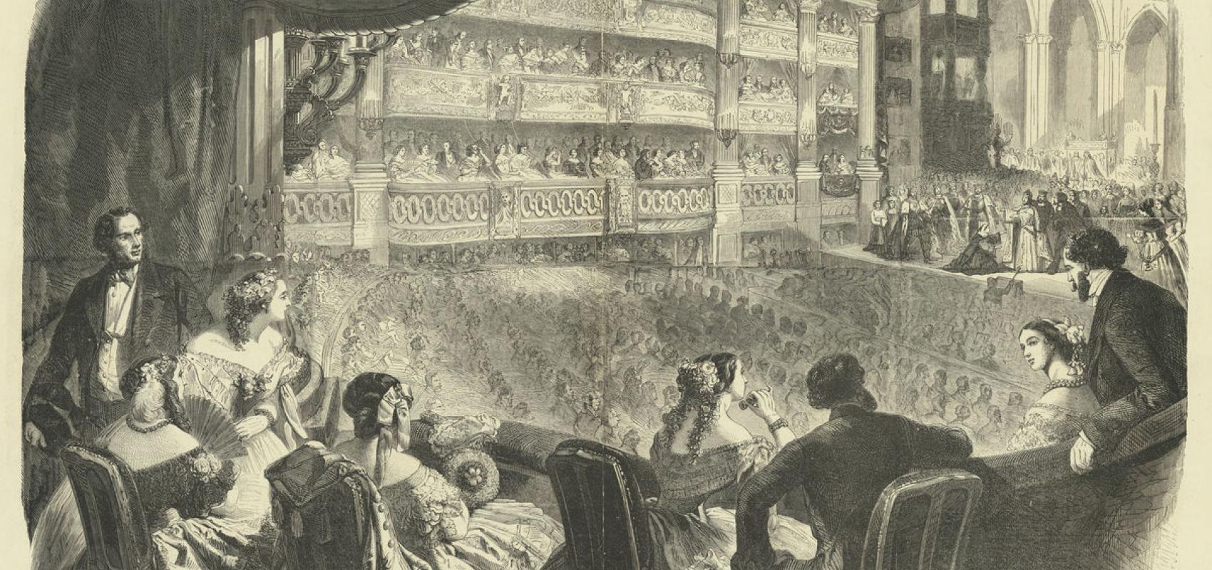 Salle de l'Académie impériale de Musique, Grand-Opéra, représentation du prophète, par Janet, Gustave (1829-1898) -  - BnF