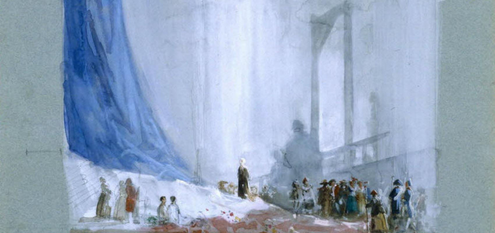 Pier Luigi Samaritani, Maquette de décor et de costumes pour les Dialogues des Carmélites : « La guillotine », détail - - D.R.
