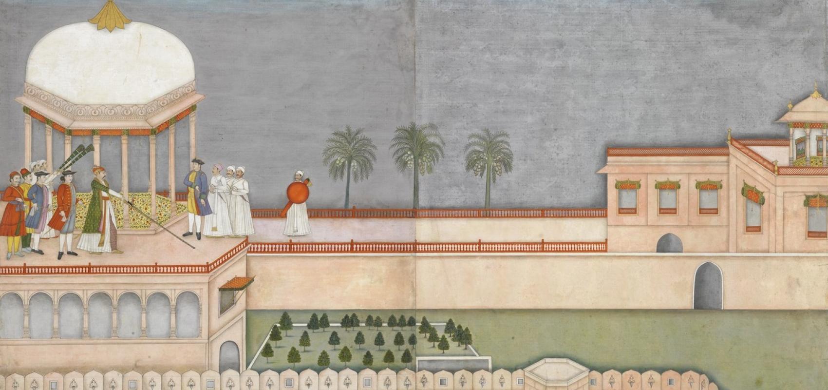 Le Nawab Shuja ud-Daula tire au mousquet de la terrasse de son palais - vers 1765 - Company School, Faizabad