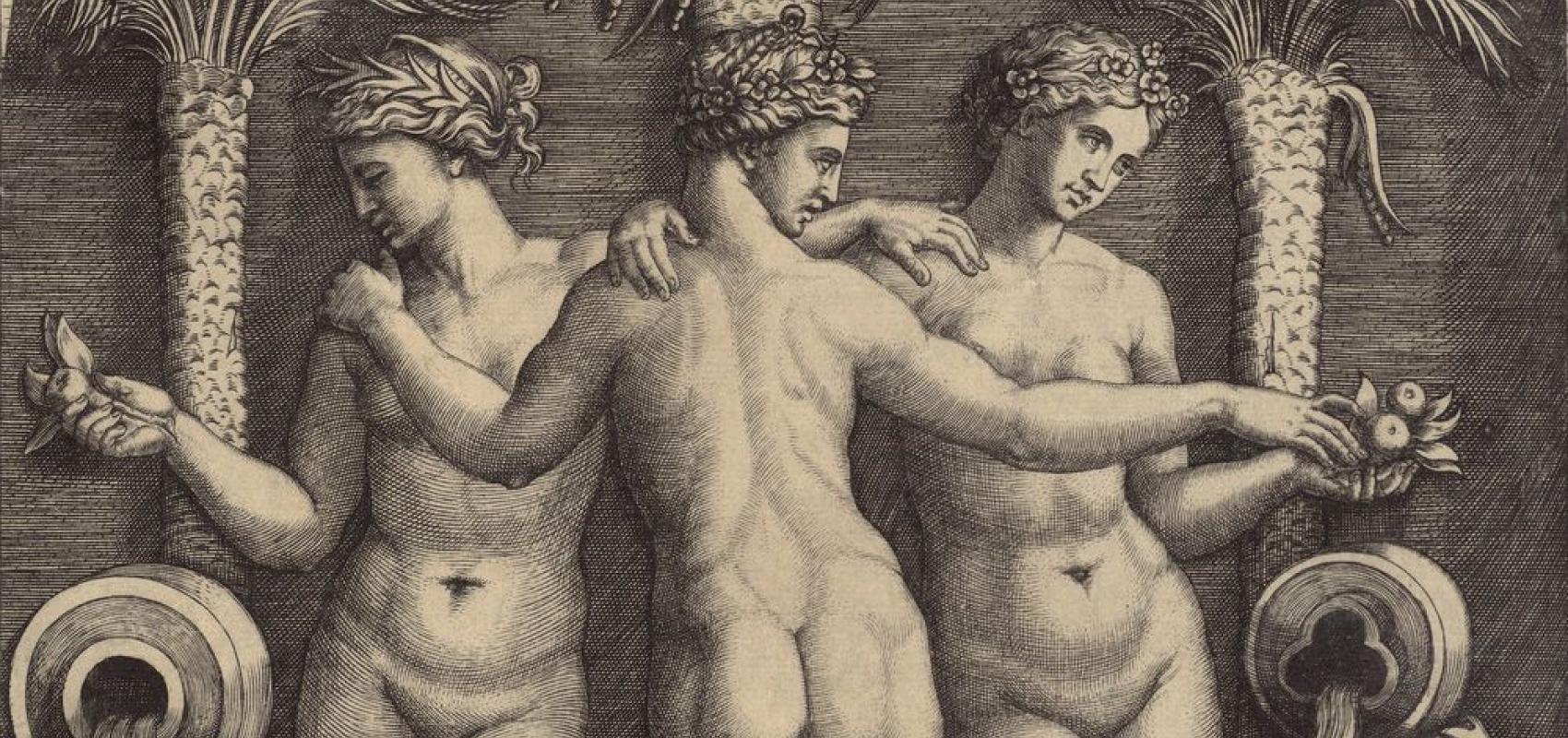 Les trois Grâces ou Naïades d'après Raphaël par Marcantonio Raimondi - Début XVIe siècle - BnF
