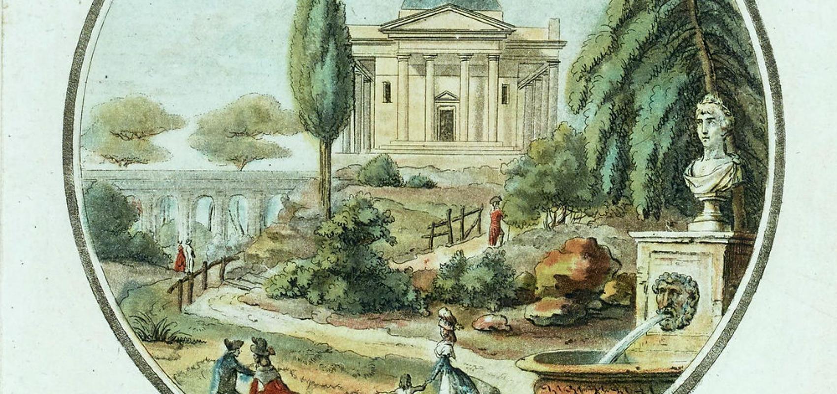Vue d'un Jardin anglais, gravure par Laurent Guyot, 1796 -  - BnF, département des Estampes et et de la photographie