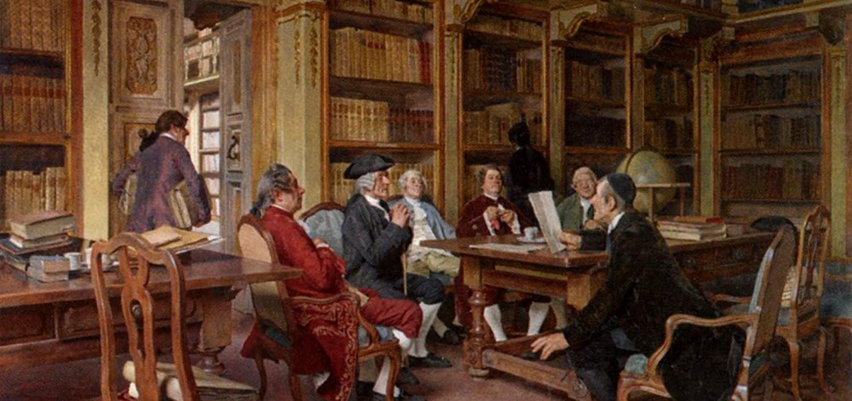 I Bibliofili - - Peinture de Tito Lessi – Biblioteca Riccardiana, Florence, DR
