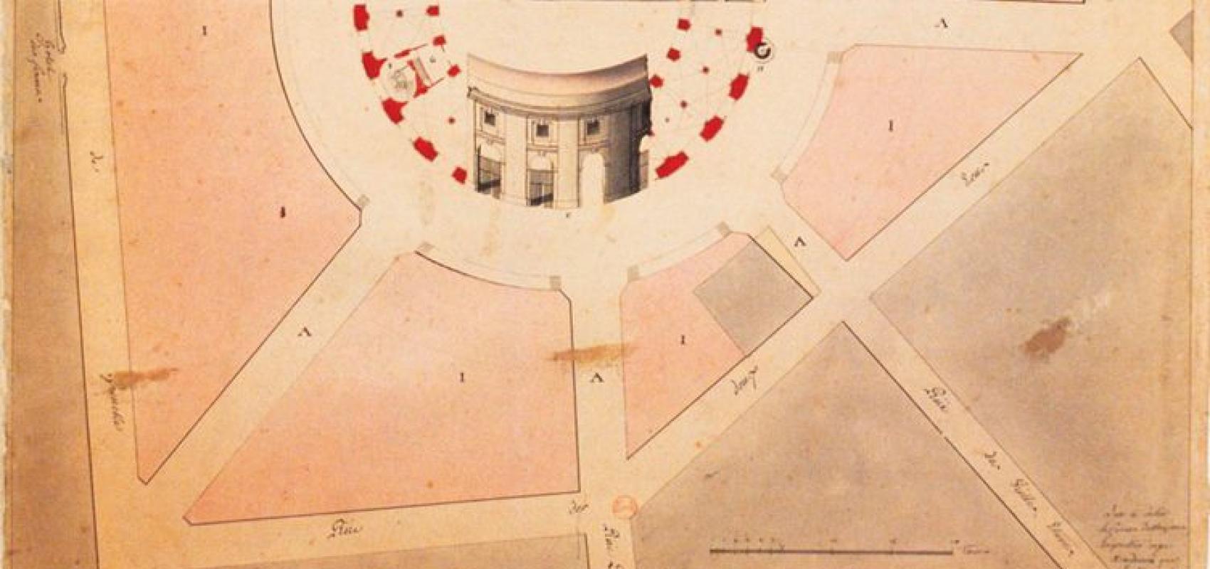 Plan de halle couverte et incombustible en l’emplacement de l’hotel de Soissons, dessin, vers 1763 -  - Nicolas Le Camus de Mézières (1721-1789) – BnF, département des Estampes et de la photographie