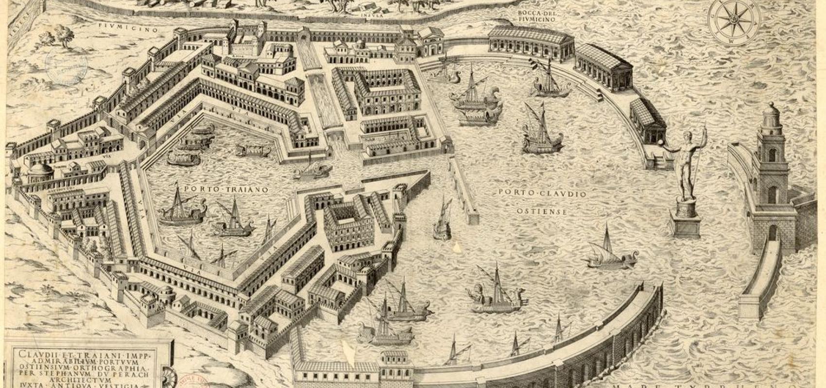 Claudii et Traiani Impp. admirabilium portuum Ostensium orthographia, Du Perac, Étienne, 1575 -  - BnF, département des Cartes et plans