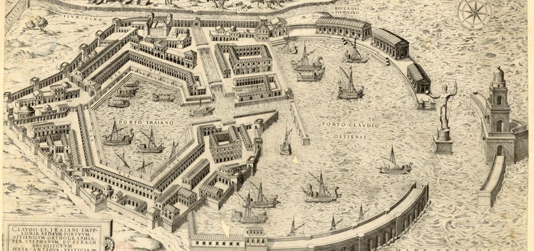Claudii et Traiani Impp. admirabilium portuum Ostensium orthographia, Du Perac, Étienne, 1575 - - BnF, département des Cartes et plans