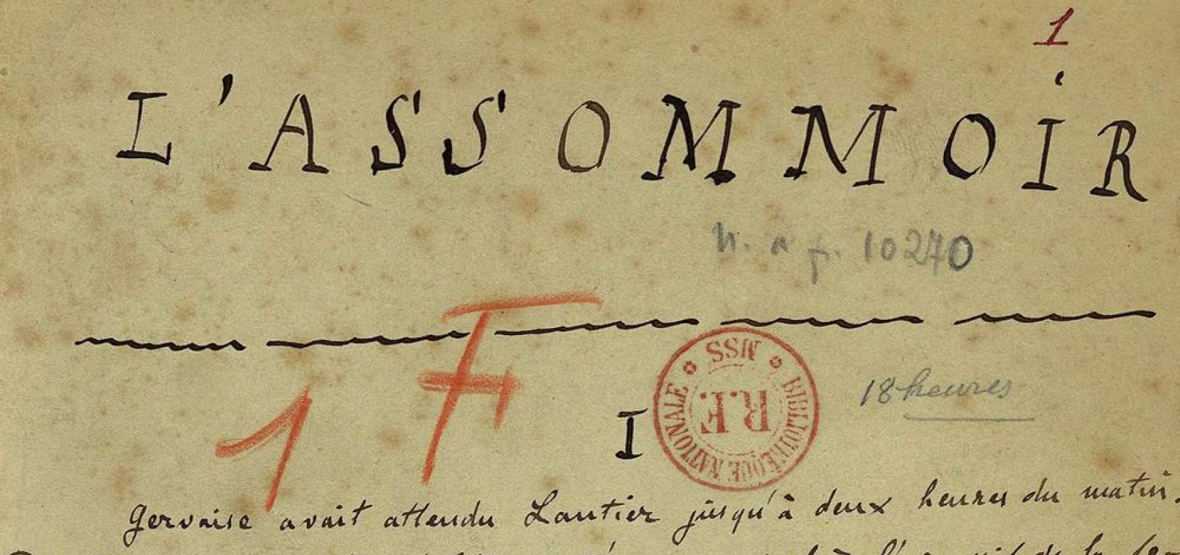 Émile Zola. Œuvres. Manuscrits et dossiers préparatoires. Les Rougon-Macquart. Au Bonheur des dames. Dossier préparatoire. Premier volume - - BnF, département des Manuscrits | NAF 10277