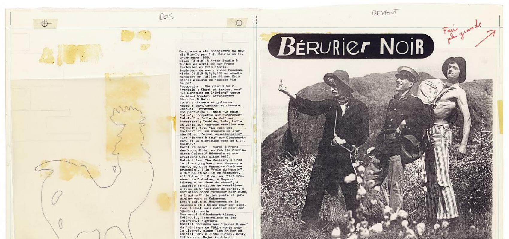 Maquette du dernier album studio avant la dissolution du groupe « Souvent fauché toujours marteau ! », 1989 (Folklore de la Zone Mondiale / Bondage Record) – Les Béruriers noirs - - Photo Masto / graphisme FanXo | BnF, département de la Musique