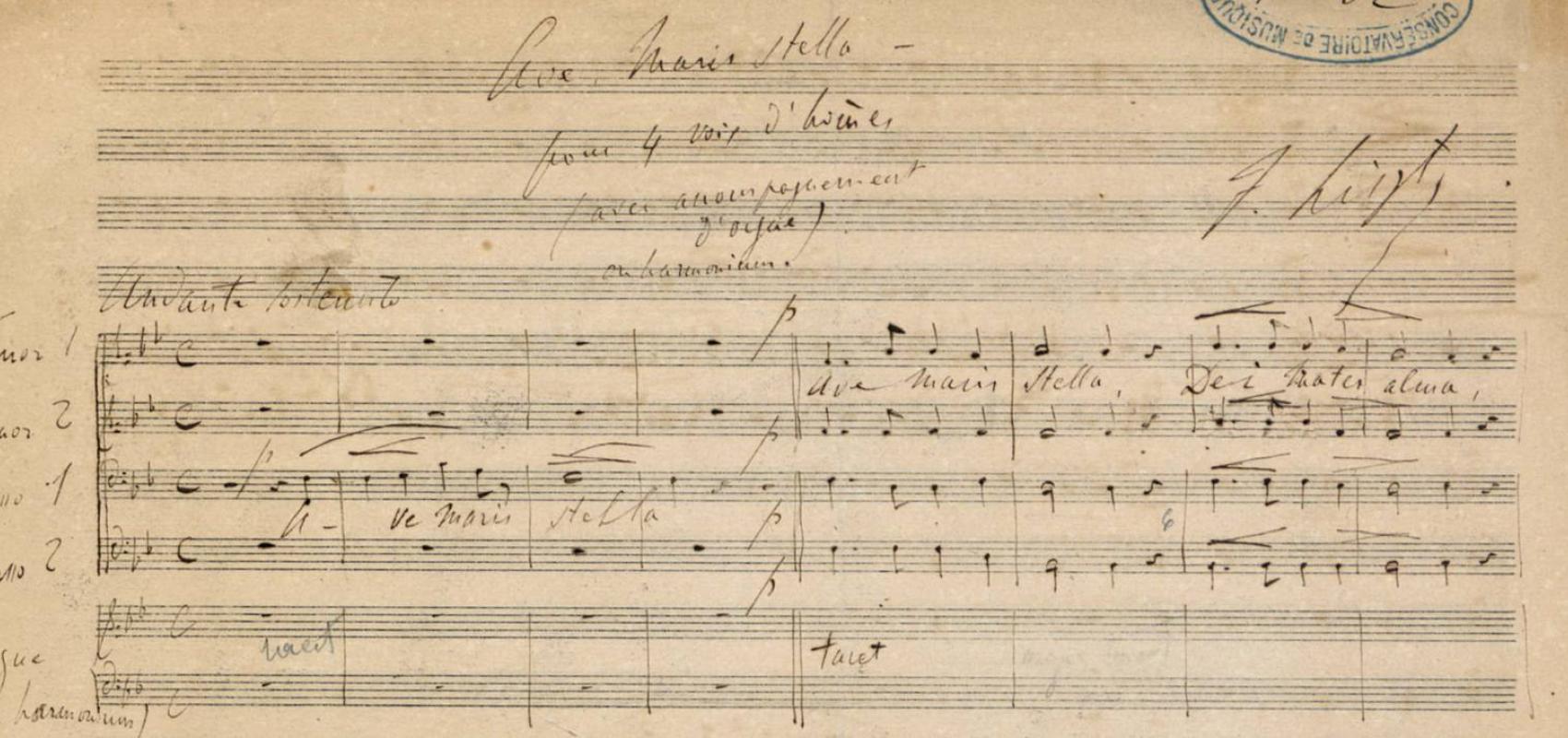 Ave Maris Stella pour 4 voix d'hommes – Franz Liszt -  - BnF, département de la Musique