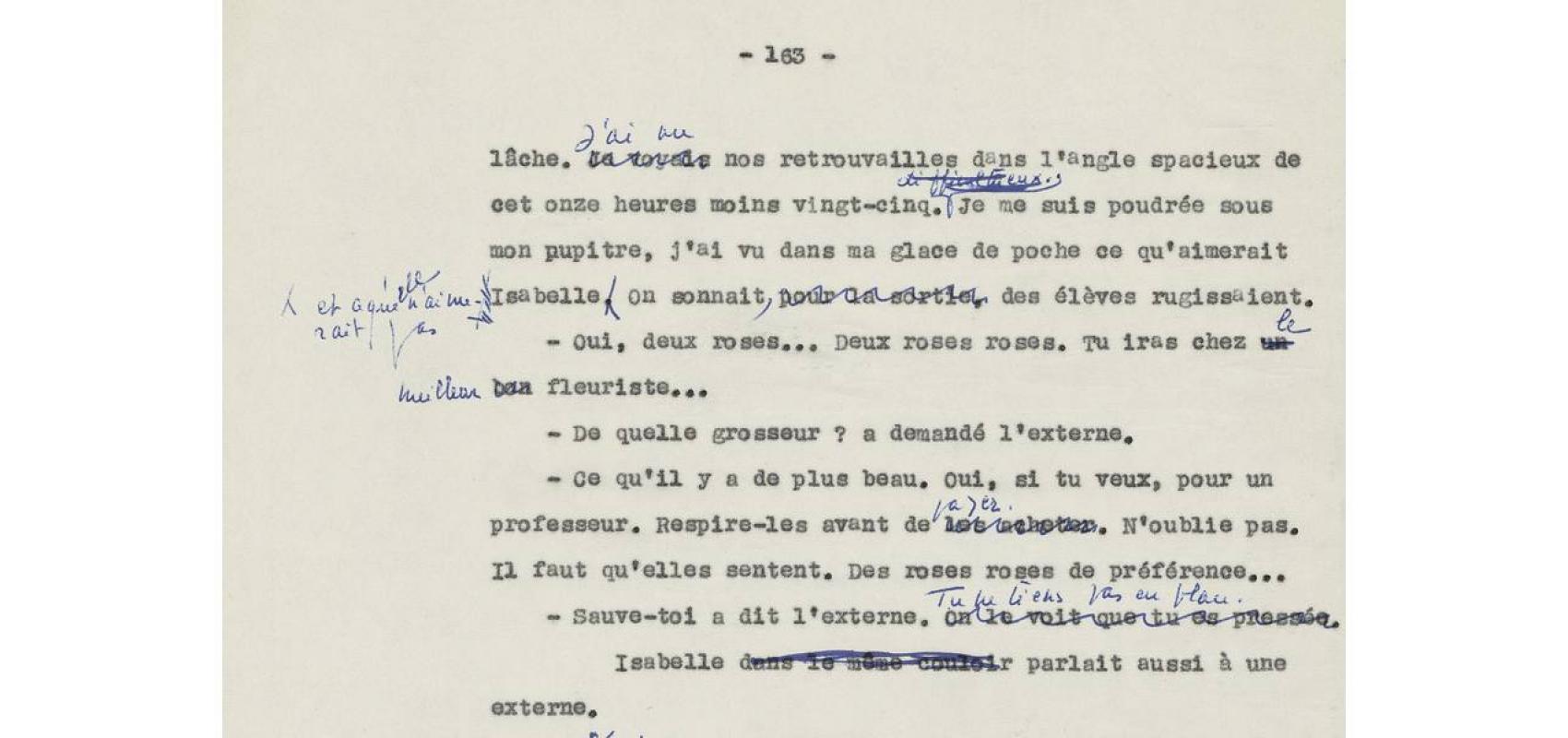 Dactylographie corrigée de Thérèse et Isabelle, de Violette Leduc, 1953-1954 -  - BnF, département des Manuscrits