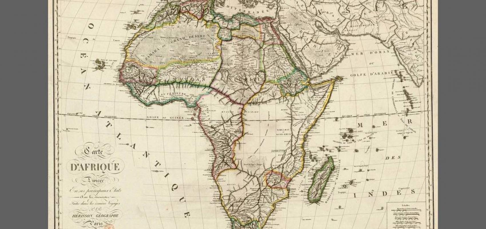 Carte d’Afrique divisée en ses principaux états avec les découvertes faites dans les derniers voyages par Eustache Hérisson, 1820 - - BnF, département des Cartes et plans