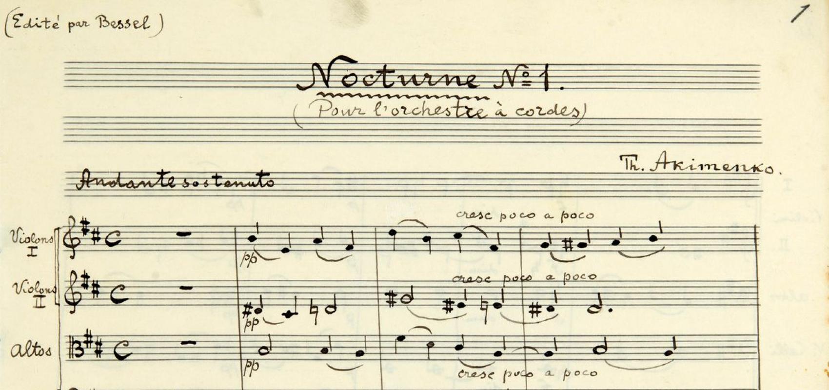 Nocturne n°1 pour orchestre à corde – Théodore Akimenko -  - BnF, département de la Musique