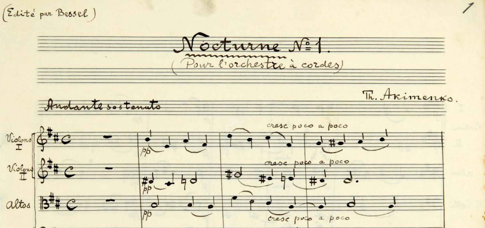 Nocturne n°1 pour orchestre à corde – Théodore Akimenko - - BnF, département de la Musique