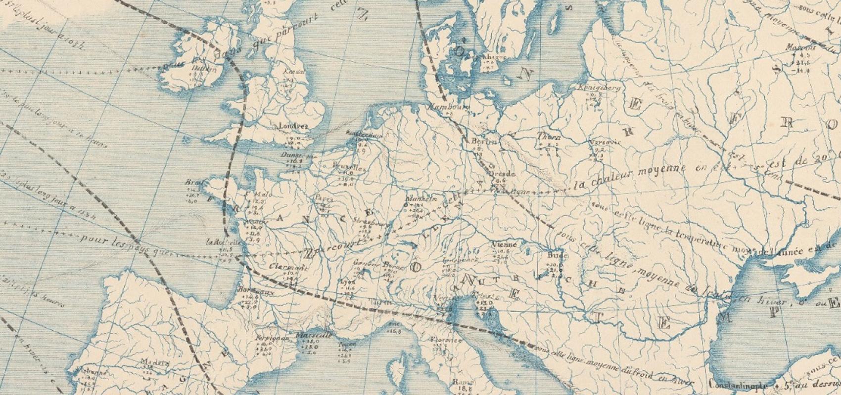 Carte météorologique ou tableau des zones ou climats physiques de l'Europe - 1842 - Constant Desjardins - BnF