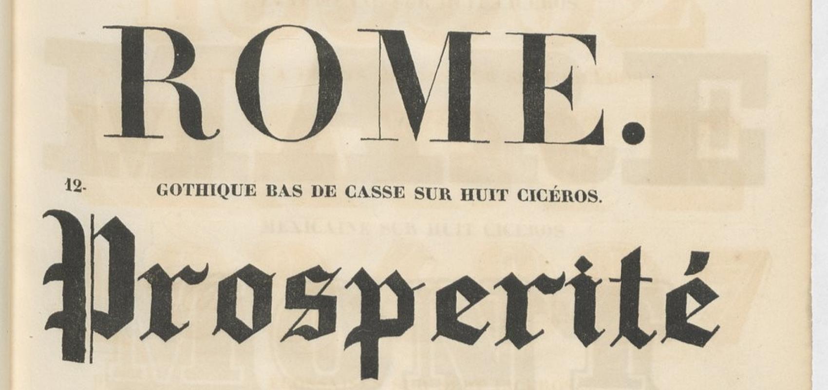 Spécimen des caractères d'affiches, vignettes et fleurons des fonderies et stéréotypie de N.-F. Gromort, 1837. - 1837 - BnF, département Estampes et photographie