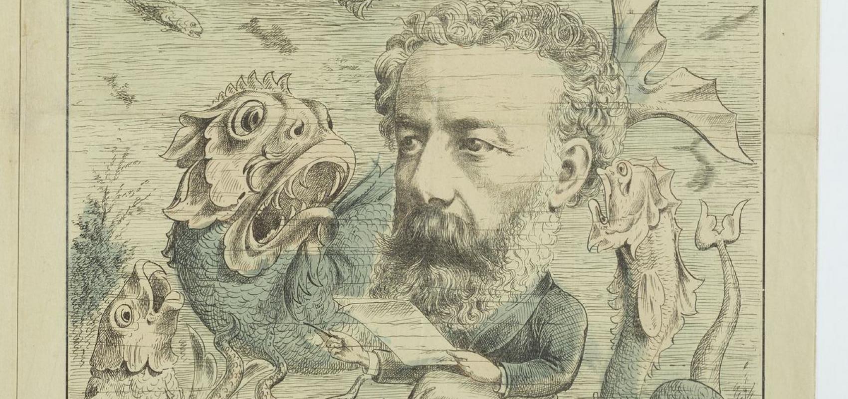 M. Jules Verne allant recueillir aux bonnes sources des renseignements authentiques sur le monde marin, dans « L’Algérie comique et pittoresque », n° 44, 15 juin 1884 - - BnF, département Droit, économie et politique