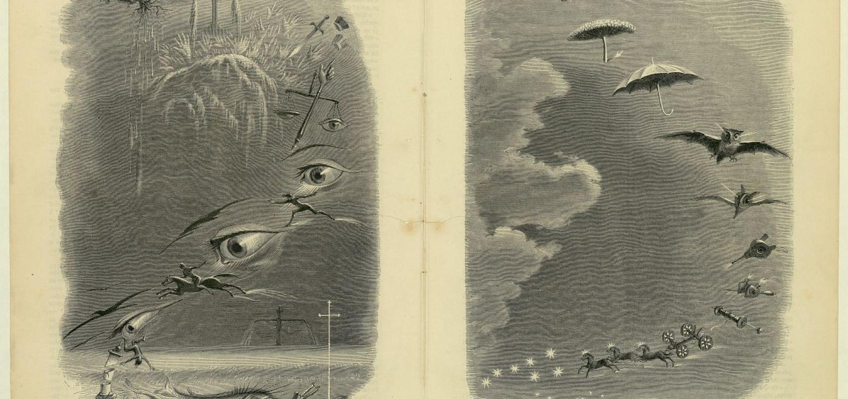 Premier rêve, crime et expiation. Second rêve, une promenade dans le ciel – Dessin de Grandville dans Le Magasin pittoresque - 1847 - BnF, département des Estampes et de la photographie