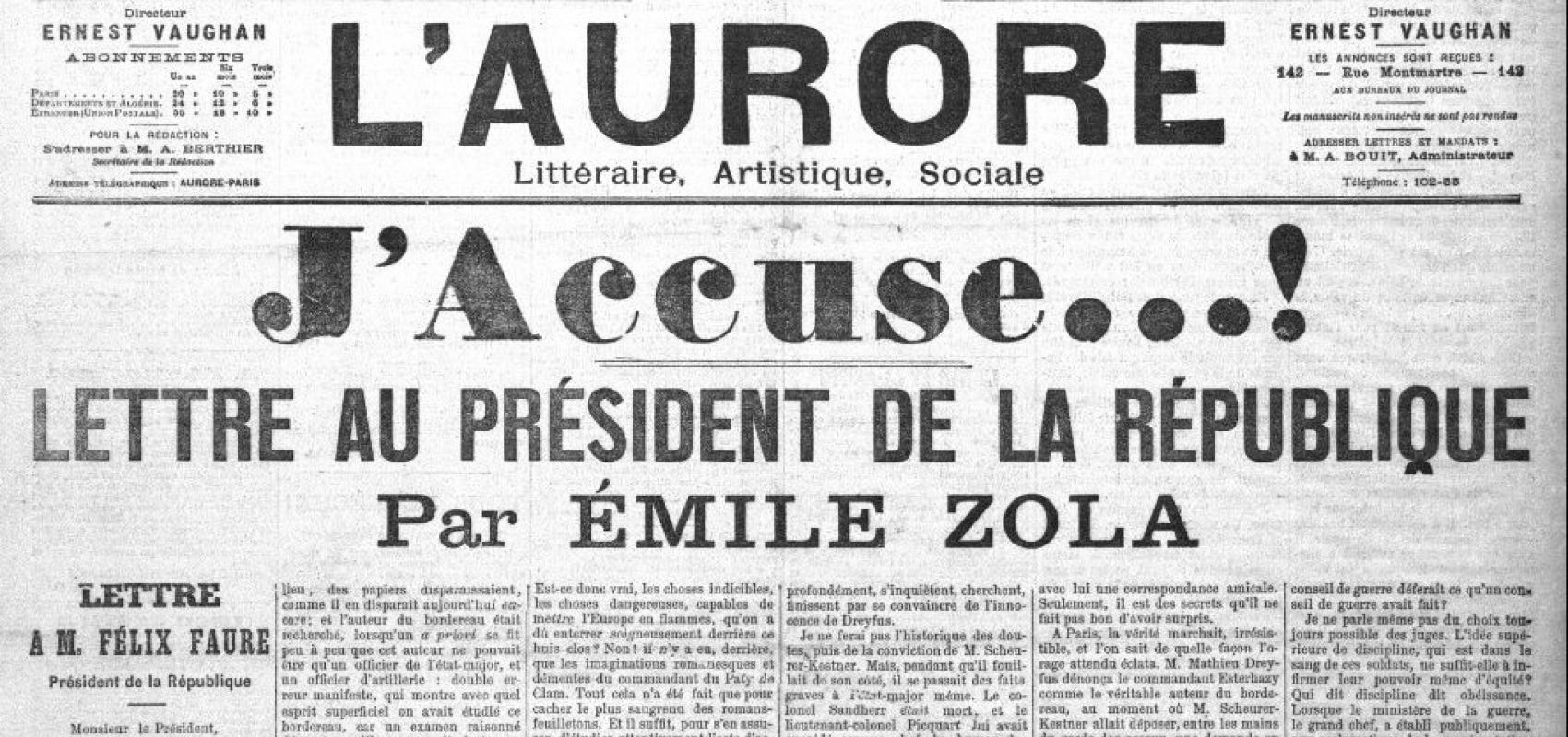 Lecture de « J'accuse » d'Émile Zola | BnF - Site institutionnel