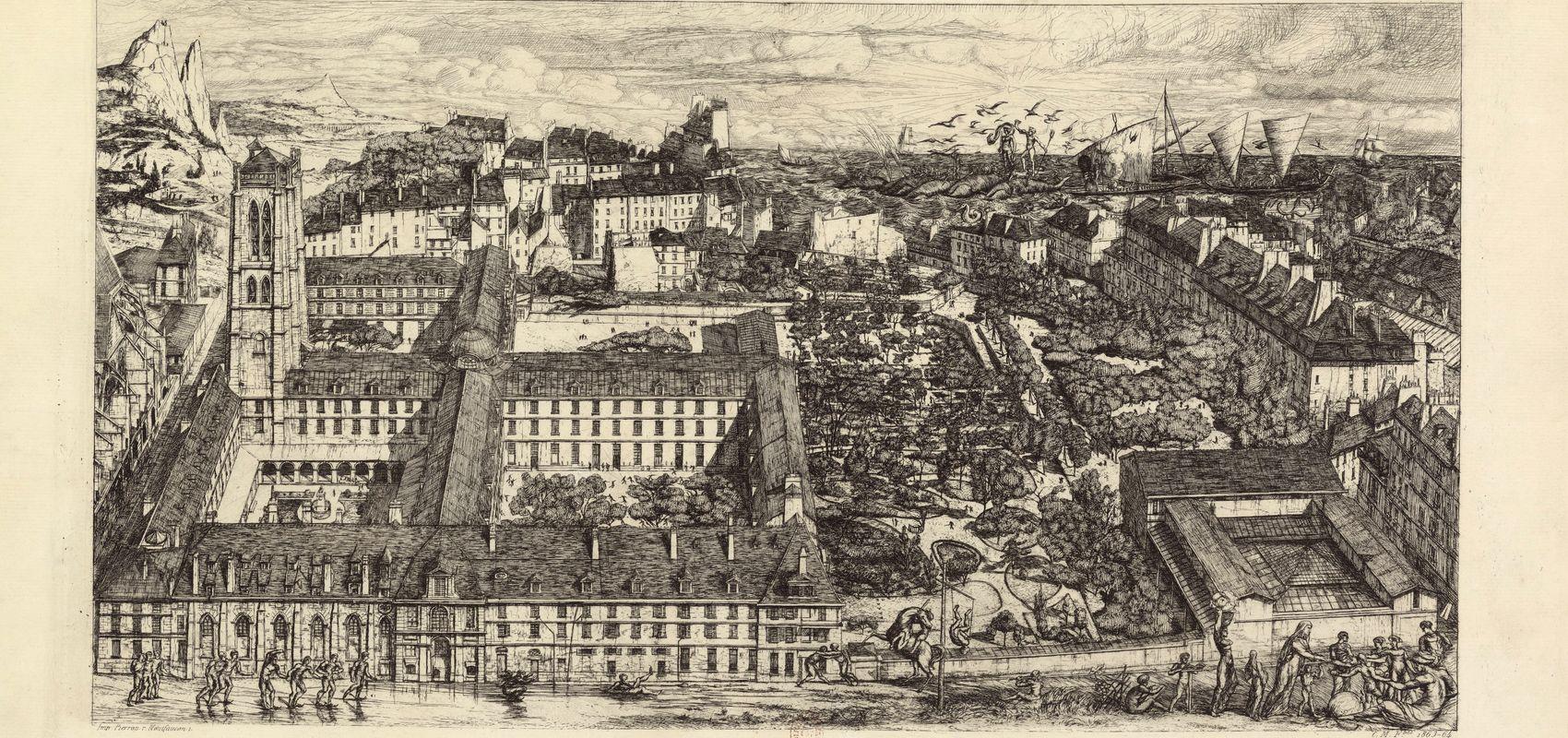 Collège Henri IV ou Lycée Napoléon avec ses dépendances et constructions voisines par Charles Meryon - 1864 - BnF, département des Estampes et de la photographie