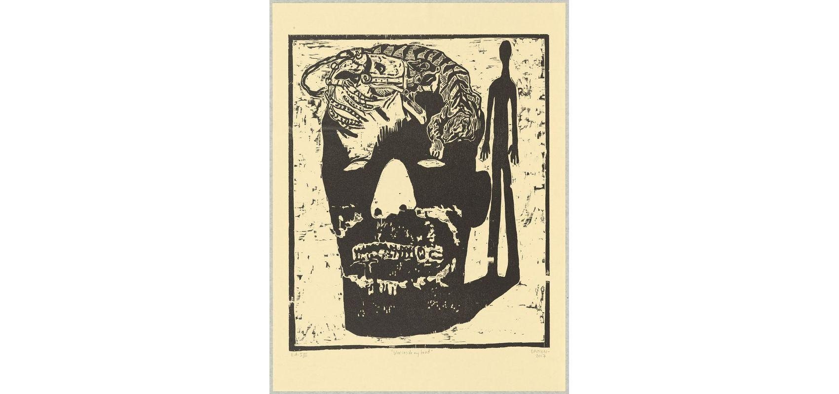 « War inside my head », gravure sur bois, éd. Jordan-Seydoux, 85 × 64 cm - 2017 - © Damien Deroubaix / © ADAGP, Paris, 2024. Photo BnF, Paris