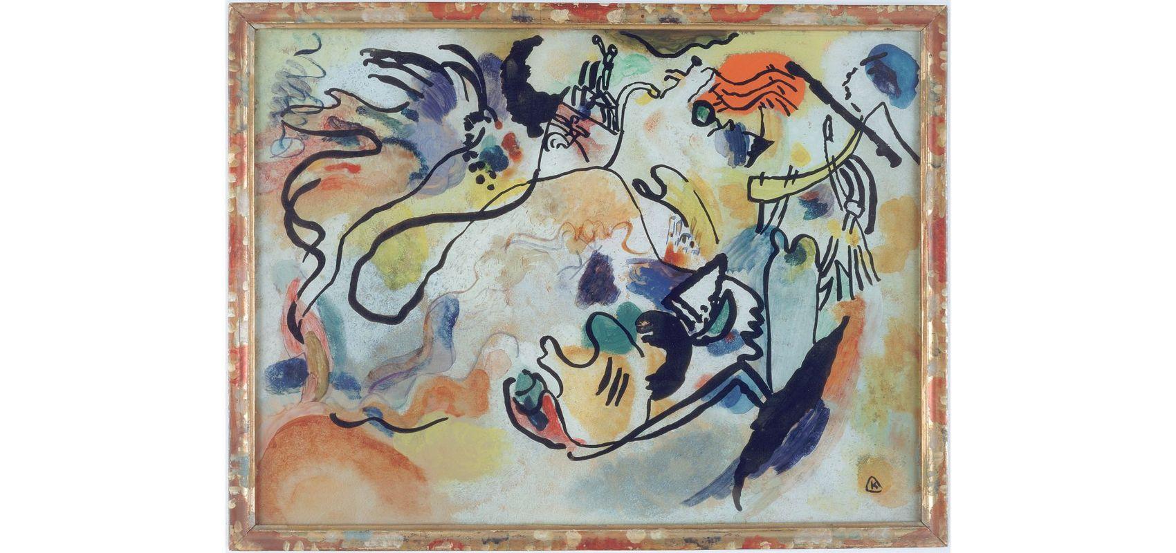 Vassily Kandinsky, Jüngster Tag (Le Jour du Jugement dernier), peinture à l’eau et encre de Chine sous verre - 1912 - © photo Centre Pompidou, MNAM-CCI, Dist. GrandPalaisRmn / Jacques Faujour