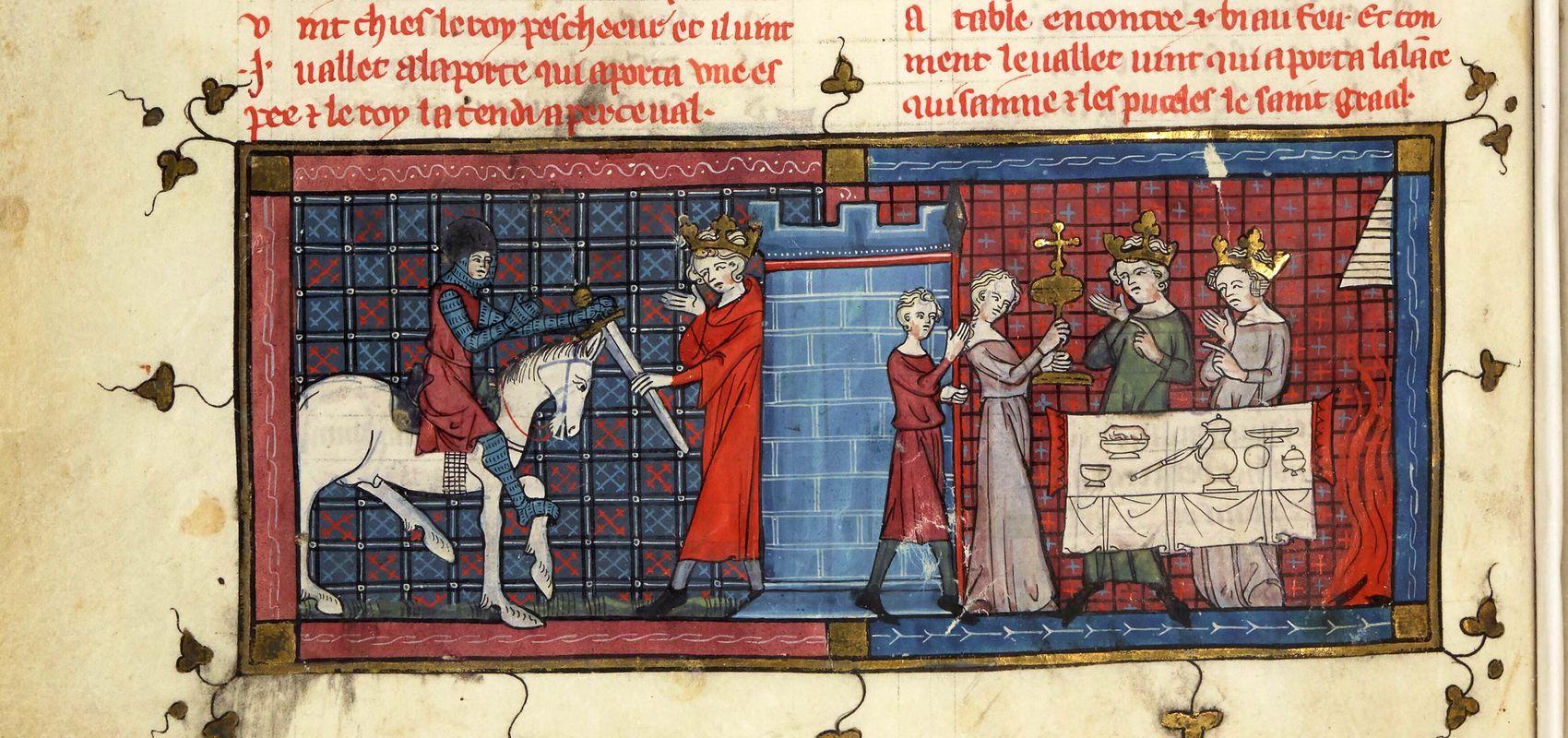 Procession du Saint Graal - XIVe siècle - BnF, département des Manuscrits, Français 12577, f. 18v.