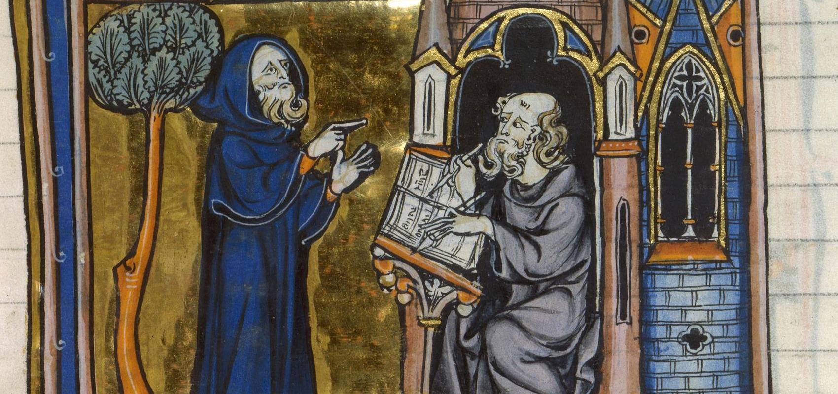 Merlin et Blaise - Vers 1280 - BnF, département des Manuscrits, Français 95, f. 223.