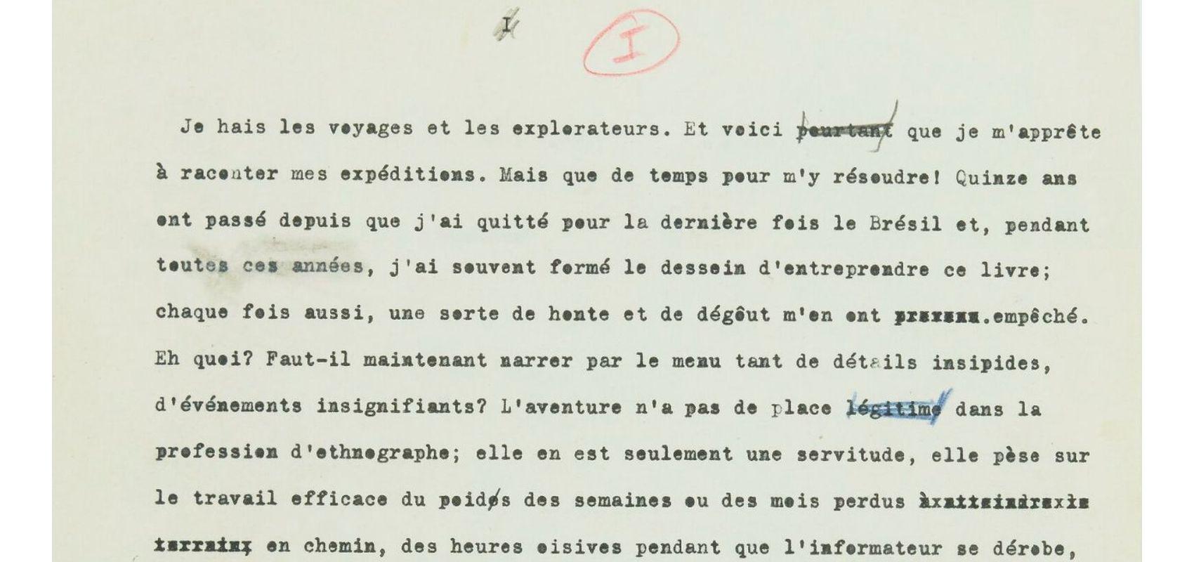Dactylographie de « Tristes tropiques » de Claude Lévi-Strauss - - BnF, département des Manuscrits, NAF 28150 (9a)