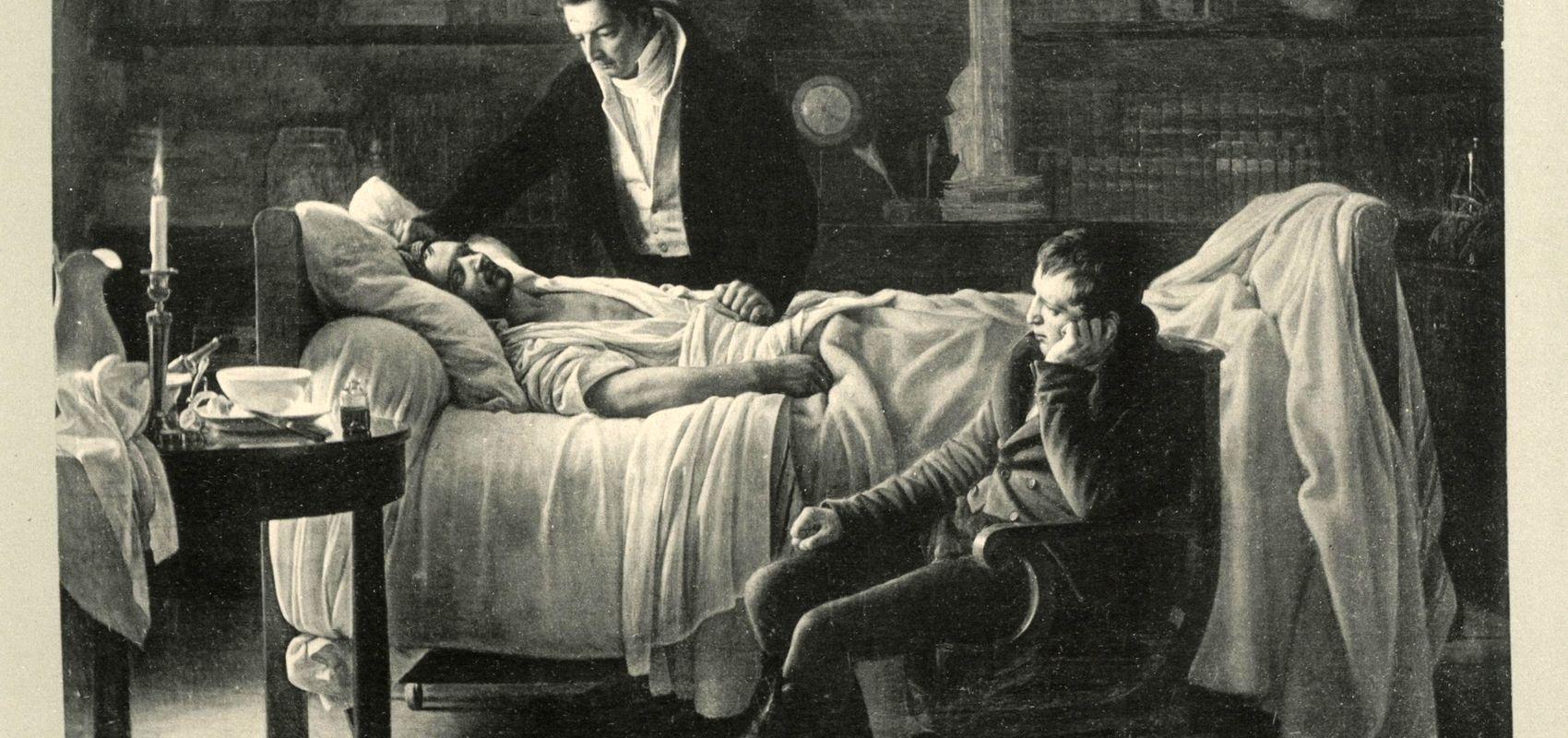 « Bichat mourant, assisté des docteurs Esparron et Roux ». « Les collections artistiques de la Faculté de médecine de Paris : inventaire raisonné », par Noé Legrand - 1911 - BnF, département Sciences et techniques