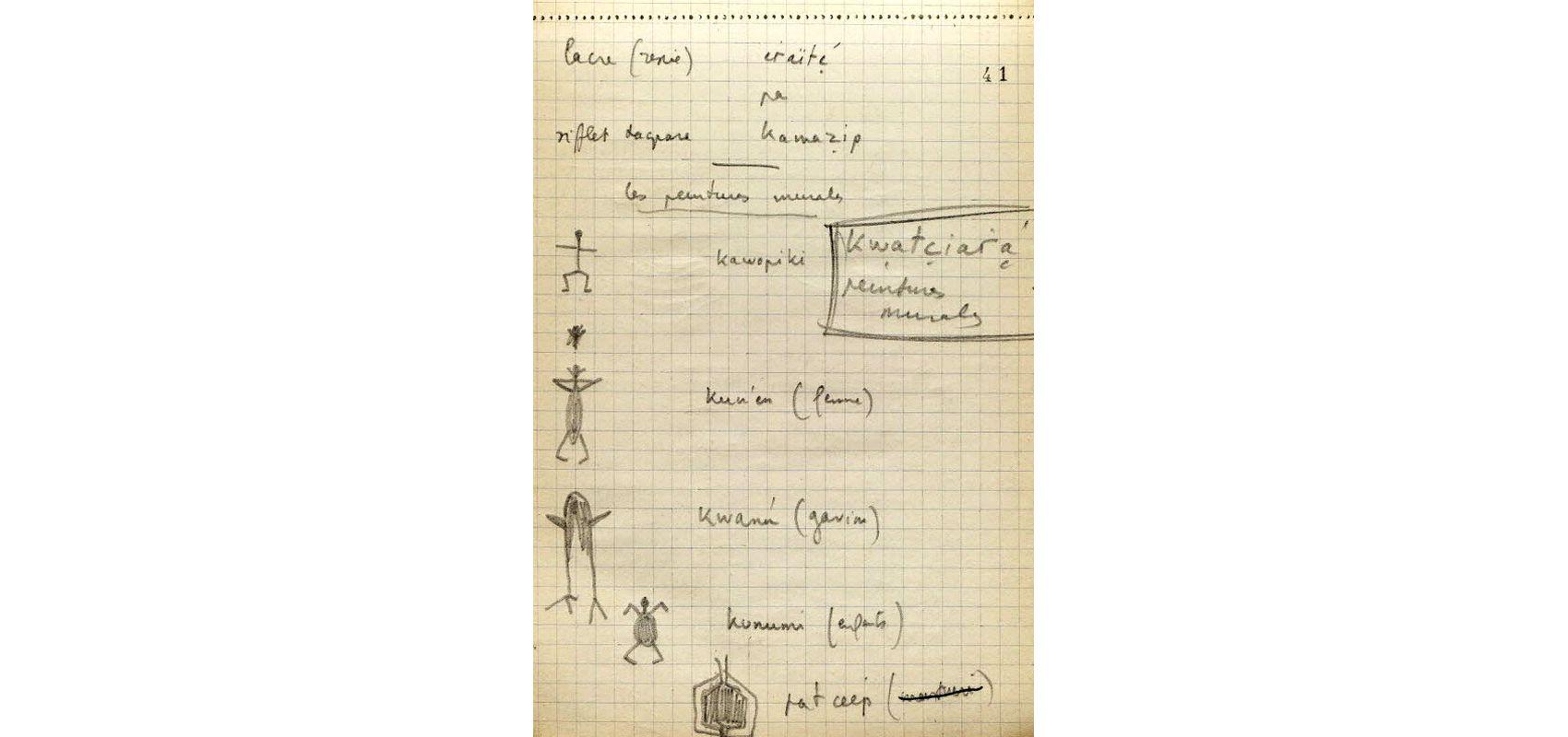 Carnets de terrain de Claude Lévi-Strauss. « Tupi 1 », notes avec croquis - - BNF. département des Manuscrits. Fonds Lévi-Strauss. NAF 28150 (125a)