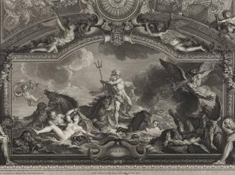 Neptune apaise la tempête – Estampe de Bernard Picart, d'après la peinture d'Antoine Coypel