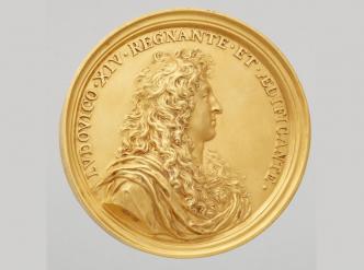 Médaille : Louis XIV, le projet de façade du Louvre du Bernin, par Jean Varin, graveur