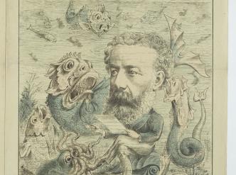 M. Jules Verne allant recueillir aux bonnes sources des renseignements authentiques sur le monde marin, dans « L’Algérie comique et pittoresque », n° 44, 15 juin 1884