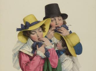 « Les mangeurs de raisins », Collection des profils et grimaces, par Louis-Léopold Boilly, Paris, imprimerie lithographique de Delpech