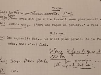  Notes de répétition de Marie-Pierre Fernandes pour « La Musica deuxième » de Marguerite Duras au Théâtre du rond-point
