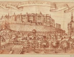 Vuë du chateau de Joinville du costé de la ville. Dessin : sanguine. XVIIe siècle.
