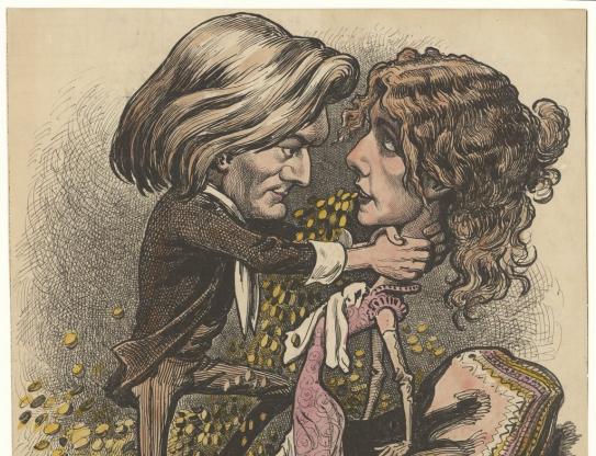 Caricature de Sarah Bernhardt et Victorien Sardou