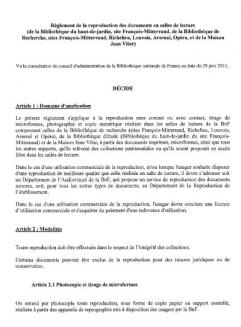 Le règlement de la reproduction des documents en salles de lecture (FR - PDF - 36.22 Ko)