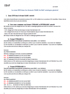 La zone ISNI dans les formats MARC de BnF catalogue général (FR - PDF - 95.27 Ko)